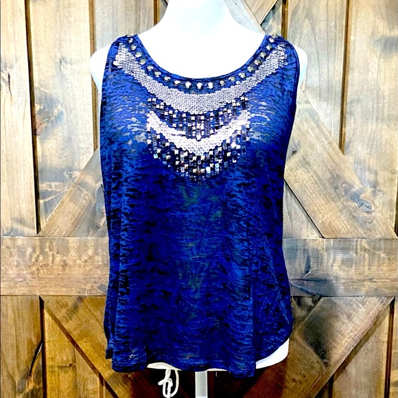 Express Tops - NWT Express Blue Embellished Burn Out Tank Sz Large
